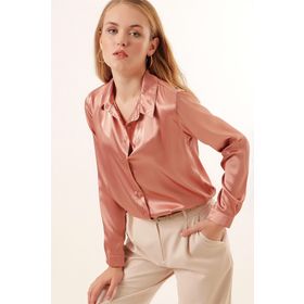 Bigdart 3964 Camel Hafif Dökümlü Saten Kadın Gömlek