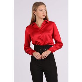 Bigdart 3964 Hafif Dökümlü Saten Bordo Kadın Gömlek