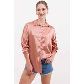 Bigdart 3985 Camel Saten Oversize Kadın Gömlek