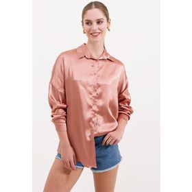 Bigdart 3985 Camel Saten Oversize Kadın Gömlek