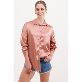 Bigdart 3985 Camel Saten Oversize Kadın Gömlek