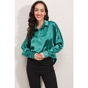 Bigdart 3985 Oversize Saten Lila Kadın Gömlek
