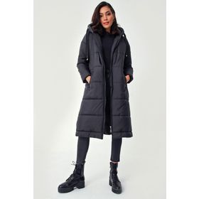 Bigdart 5120 Siyah Kapüşonlu Uzun Şişme Kadın Mont