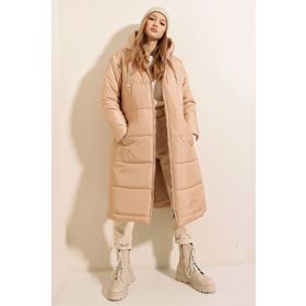 Bigdart 5120 Vizon Kapüşonlu Uzun Şişme Kadın Mont