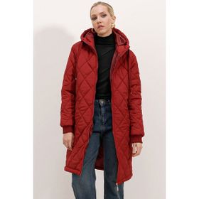 Bigdart 5138 Bordo Kapitone Uzun Kadın Mont
