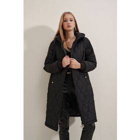 Bigdart 5138 Siyah Kapitone Uzun Şişme Kadın Mont