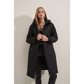 Bigdart 5138 Siyah Kapitone Uzun Şişme Kadın Mont
