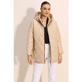 Bigdart 5181 Bej Kapüşonlu Kapitone Kadın Mont