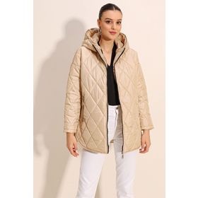 Bigdart 5181 Bej Kapüşonlu Kapitone Kadın Mont