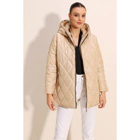 Bigdart 5181 Bej Kapüşonlu Kapitone Kadın Mont