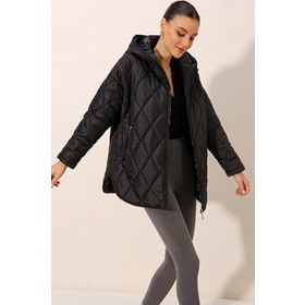 Bigdart 5181 Siyah Kapüşonlu Kapitone Kadın Mont