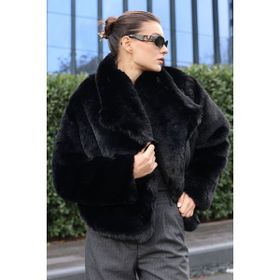 Bigdart 5186 Siyah Kruvaze Peluş Kürk Kadın Kaban