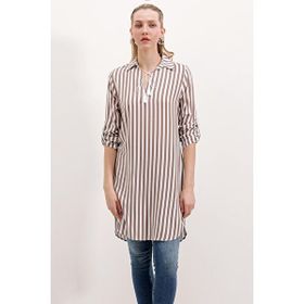 Bigdart 5613 Açık Kahve Yaka Bağcıklı Kadın Tunik