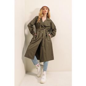 Bigdart 5853 Haki Kruvaze Yaka Kadın Trençkot