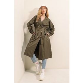 Bigdart 5853 Haki Kruvaze Yaka Kadın Trençkot
