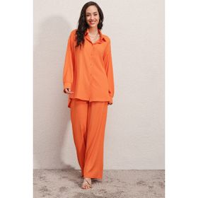 Bigdart 5858 Turuncu Örme Tesettür İkili Kadın Takım