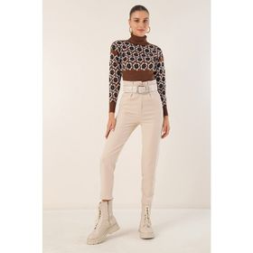 Bigdart 6556 Krem Kemerli Kumaş Kadın Pantolon