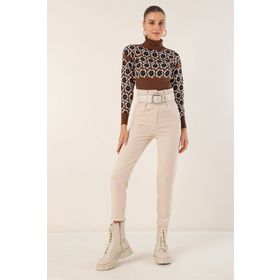 Bigdart 6556 Krem Kemerli Kumaş Kadın Pantolon