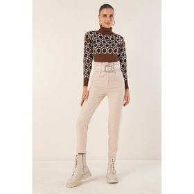 Bigdart 6556 Krem Kemerli Kumaş Kadın Pantolon