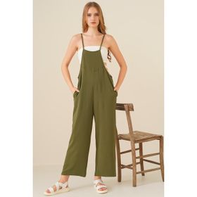 Bigdart 7019 Askılı Haki Kadın Bahçivan Tulum