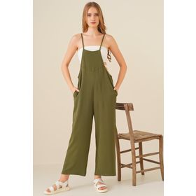 Bigdart 7019 Askılı Haki Kadın Bahçivan Tulum