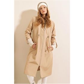 Bigdart 9091 Bej Uzun Kadın Trençkot