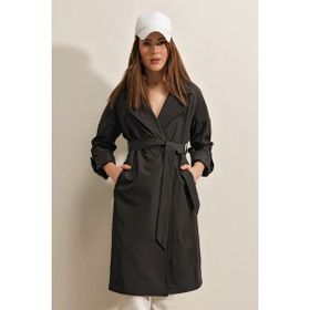 Bigdart 9104 Kruvaze Yaka Astarlı Siyah Kadın Trençkot