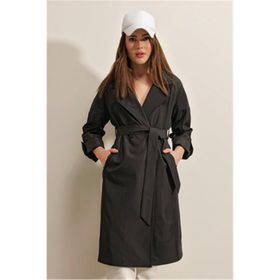 Bigdart 9104 Kruvaze Yaka Astarlı Siyah Kadın Trençkot