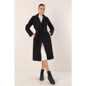 Bigdart 9118 Siyah Kruvaze Yaka Kaşe Kadın Kaban