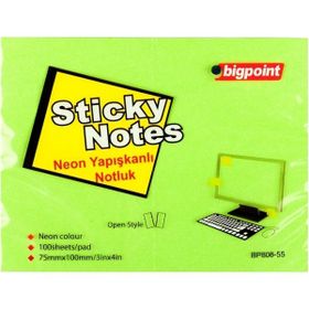 Bigpoint 75x100 MM 100 Yaprak Neon Yeşil Yapışkanlı Not Kağıdı