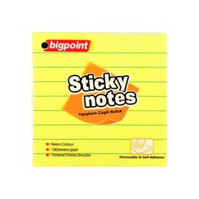 Bigpoint 75x75 mm 100 Yaprak Neon Sarı Çizgili Postit