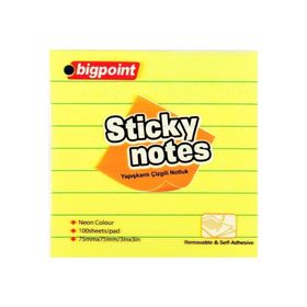 Bigpoint 75x75 mm 100 Yaprak Neon Sarı Çizgili Postit