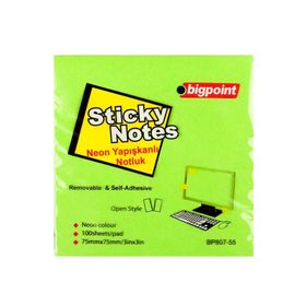 Bigpoint 75x75 mm 100 Yaprak Neon Yeşil İz Bırakmaz Postit
