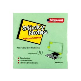Bigpoint 75x75 mm 100 Yaprak Yeşil İz Bırakmadan Çıkar Postit