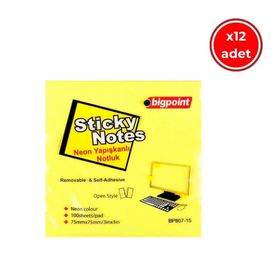 Bigpoint 75x75 mm 12 Adet 100 Yapraklı Neon Sarı Postit