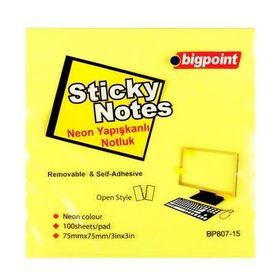 Bigpoint 75x75 mm Neon Sarı Yapışkanlı Not Kağıdı