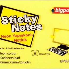 Bigpoint BP806-15 75x50 mm Neon Sarı 12'li Paket Yapışkanlı Not Kağıdı