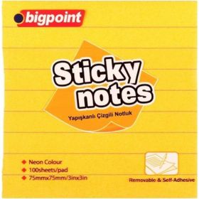 Bigpoint BP810-15 Neon Sarı 75x75 Yapışkanlı Not Kağıdı