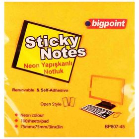 Bigpoint Çizgili 75x75 mm Neon Turuncu Yapışkanlı Not Kağıdı