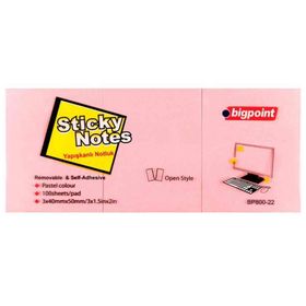 Bigpoint Pembe 3 lü 40x50 mm Yapışkanlı Not Kağıdı