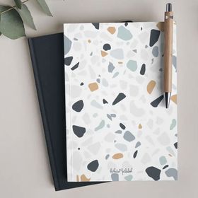 Bikutumutluluk N029 Mavi Karo Desenli Terrazo Çizgisiz Defter