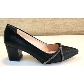 Bilener 450 Siyah Taşlı Kalın Ökçeli Kadın Stiletto Topuklu Ayakkabı