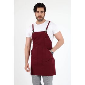 Bilenn Tekstil Barista Kanguru Cepli Bordo Askılı Önlük