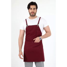 Bilenn Tekstil Barista Kanguru Cepli Bordo Askılı Önlük