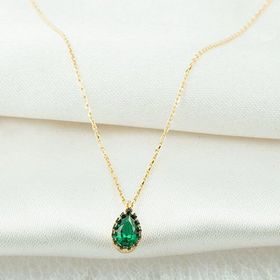 Bilezikçi Yeşil Damla Taşlı 14 Ayar Kadın Altın Kolye