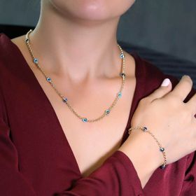Bilezikhane 14TKM0114 14 Ayar Altın Doç Zincirli Gözlü Kolye ve Bileklik