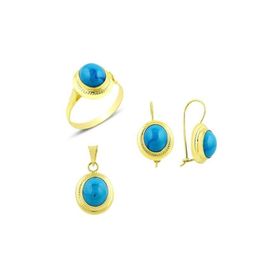 Bilezikhane Firuze taşlı üçlü set 7.45 Gram 14 Ayar Altın