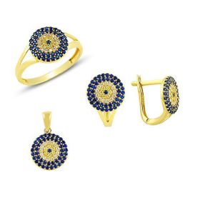 Bilezikhane Sosyete Gözlü 5.75 Gram 14 Ayar Altın Üçlü Set