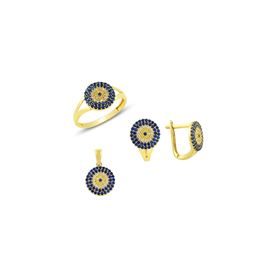 Bilezikhane Sosyete Gözlü 5.75 Gram 14 Ayar Altın Üçlü Set
