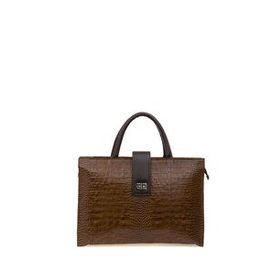Bilik Deri BLM093045 Toprak Kroko-Kahve Deri Unisex Laptop ve Evrak Çantası